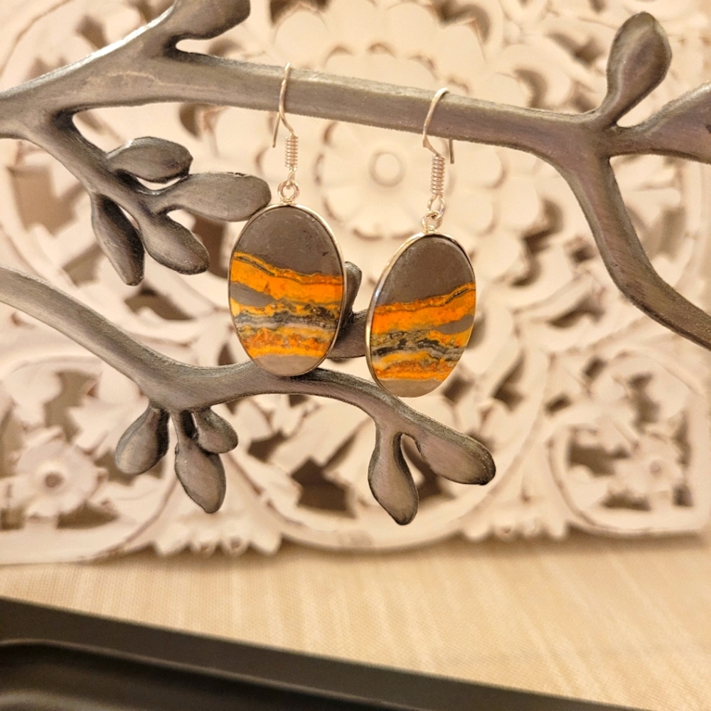 Bumblebee Jasper Gemstone 925 Silver Earrings - image 2
